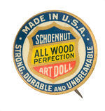 BUTTON USED ON "SCHOENHUT ALL WOOD PERFECTION ART DOLL."