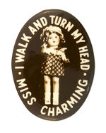 "MISS CHARMING/I WALK AND TURN MY HEAD" 1930's DOLL BUTTON.