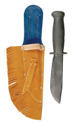 "GENE AUTRY" RUBBER KNIFE WITH SUEDE SHEATH.