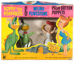 "HOPPY THE HOPPAROO & WILMA FLINTSTONE PUSH BUTTON PUPPETS" BOXED SET.