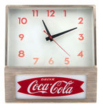 “DRINK COCA-COLA” LIGHTED FLUROSCENT CAST METAL CLOCK.