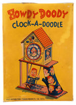 “HOWDY DOODY CLOCK-A-DOODLE” RARE WIND-UP TOY WITH BOX LID.