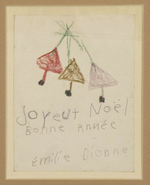 DIONNE QUINTUPLETS  CHRISTMAS CARD ORIGINAL ART DISPLAY.