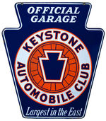 “KEYSTONE AUTOMOBILE CLUB OFFICIAL GARAGE” LARGE PORCELAIN SIGN.