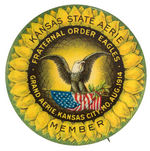 "FRATERNAL ORDER EAGLES/KANSAS STATE AERIE" SUPERB COLOR LARGE BUTTON FROM HAKE COLLECTION.