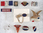 GROUP OF 11 FRANKLIN D. ROOSEVELT JEWELRY AND ENAMEL PIN-BACKS.