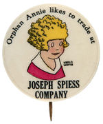 ORPHAN ANNIE EARLY 1930s RARE BUTTON WITH SPONSORS IMPRINT.