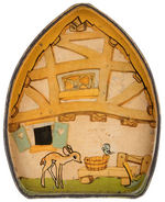 SNOW WHITE COTTAGE SHAPED ENGLISH TIN CONTAINER.