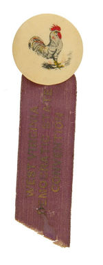 "WEST VIRGINIA DEMOCRATIC STATE CONVENTION" RIBBON ON PARTY SYMBOL BUTTON.