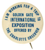 NEWSBOYS BUTTON FOR TRIP TO 1939 SAN FRANCISCO EXPO FROM HAKE COLLECTION AND CPB.