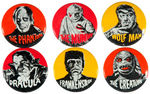 "FAMOUS MONSTERS BUTTONS" SET W/VENDING MACHINE DISPLAY CARD.