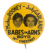 JUDY GARLAND & MICKEY ROONEY BUTTON PROMOTES 1939 MOVIE DIRECTED BY BUSBY BERKELEY.