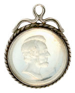 LINCOLN 1864 SILVER MEDALET UNDER GLASS IN VINTAGE SILVER PENDANT.