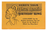 ORPHAN ANNIE BIRTHDAY RING RARE INSTRUCTIONS FOLDER.