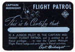 "CAPTAIN MIDNIGHT FLIGHT PATROL" FIRST MEMBERSHIP CARD.