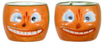 PUMPKIN HEAD HAND-PAINTED PORCELAIN CUPS PAIR.