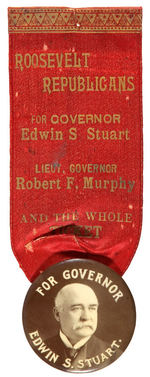 RARE PENNSYLVANIA 1906 GOVERNOR RIBBON BADGE REFERENCING “ROOSEVELT REPUBLICANS.”