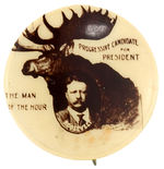 ROOSEVELT WITH BULL MOOSE SMALL REAL PHOTO BUTTON FROM 1912.