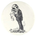 LBJ CRYING CROCODILE TEARS CARTOON BUTTON BY DAVID LEVINE.