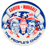 “CARTER/ MONDALE 76/THE PEOPLE’S CHOICE” SCARCE CARTOON BUTTON.