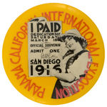 “OFFICIAL SOUVENIR” BUTTON TO “1916 PANAMA CALIFORNIA INTERNATIONAL EXPOSITION.”