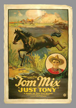 TOM MIX IN "JUST TONY" LINEN-MOUNTED ONE-SHEET MOVIE POSTER.