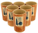 "NEW YORK WORLD'S FAIR 1939" GLAZED CERAMIC PITCHER & TUMBLERS SET.