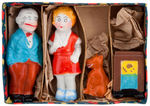 "LITTLE ORPHAN ANNIE" BORGFELDT 4-PIECE BOXED BISQUE SET WITH RADIO.