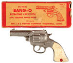 STEVENS "BANG-O REPEATING CAP PISTOL" IN BOX SILVER/WHITE VARIETY.