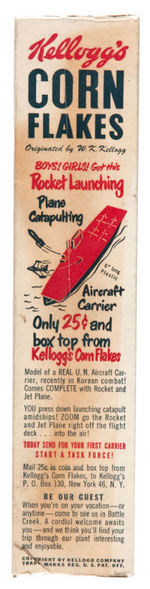 TOM CORBETT KELLOGG'S CORN FLAKES CEREAL BOX FEATURING MEMBERSHIP KIT.