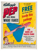 "KELLOGG'S PEP" CEREAL BOX WITH PREMIUM F86 SABRE JET PLANE.