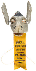 FABULOUS FIGURAL MECHANICAL DONKEY HEAD PIN FROM WOODROW WILSON NOMINATING CONVENTION 1912.