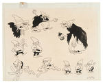 SILLY SYMPHONIES - BABES IN THE WOODS ORIGINAL ART MODEL SHEET AND PRODUCTION DRAWING.