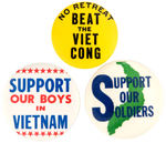 THREE UNCOMMON BUTTONS SUPPORTING VIETNAM WAR EFFORT.