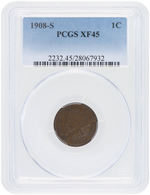 1C "INDIAN HEAD" 1908-S CENT PCGS XF45.