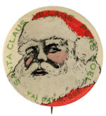 FIRST SEEN SANTA IMAGE BUTTON WITH UNUSUAL COLORATION.