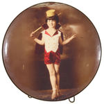 LARGE 6” REAL PHOTO BUTTON ON EASEL SHOWING YOUNG GIRL IN COSTUME WITH BALLET SHOES.