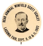 "REAR ADMIRAL WINFIELD SCOTT SCHLEY" RARE 1902 EVENT BUTTON.