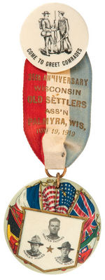 WISCONSIN 1919 WORLD WAR I VICTORY CELEBRATION DOUBLE BUTTON BADGE.