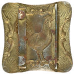 EMBOSSED METAL BELT BUCKLE WITH ROOSTER LIKELY RELATED TO HANCOCK CAMPAIGN.