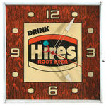 “DRINK HIRES ROOT BEER” METAL BODY LIGHT-UP CLOCK.