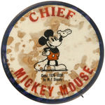 “CHIEF MICKEY MOUSE” HIGHEST RANK EARLY 1930s MOVIE CLUB OFFICER BUTTON.