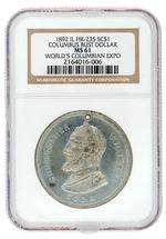 COLUMBUS 1892 EXPOSITION MEDAL PROFESSIONALLY GRADED IN SEALED CASE.