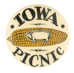 "IOWA PICNIC" EARLY BUTTON PICTURING PIG AND CORN.