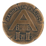 “MANHATTAN PROJECT A BOMB” PARTICIPANT’S BRASS AWARD BADGE.