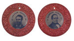 EXCEPTIONAL LINCOLN 1860 FERROTYPE IN RED COMPOSITION FRAME.