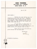 CHIC YOUNG-MILTON CANIFF-ALEX RAYMOND SIGNED LETTER TRIO TO NOTED CARTOONIST HISTORIAN.