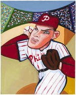 STEVE SAX ORIGINAL PAINTING OF PHILADELPHIA PHILLIES ROBIN ROBERTS.