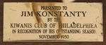 PHILADELPHIA PHILLIES PITCHER JIM KONSTANTY 1950 KIWANIS CLUB AWARD.