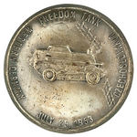 RARE METAL BADGE COMMEMORATING 1953 CZECH "FREEDOM TANK" BREAKING THROUGH THE IRON CURTAIN.